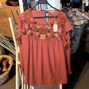 JODIFL floral detail top with underlay. Size 1X